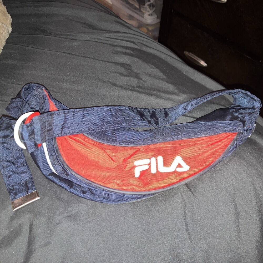 FILA VINTAGE Navy Blue Red Adjustable FannyPack Front Zip 80s 90s RETRO